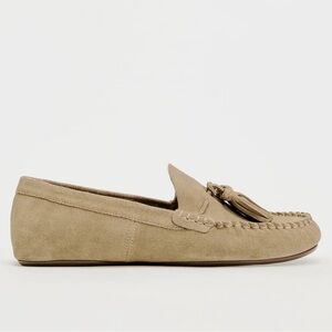 split leather moccasins with tassel